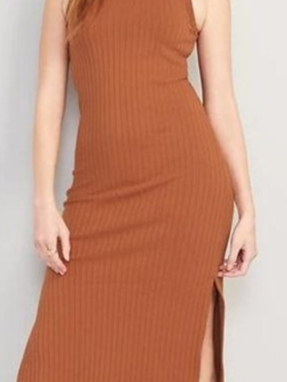 Old Navy Rust Ribbed Maxi Dress with Side Slit